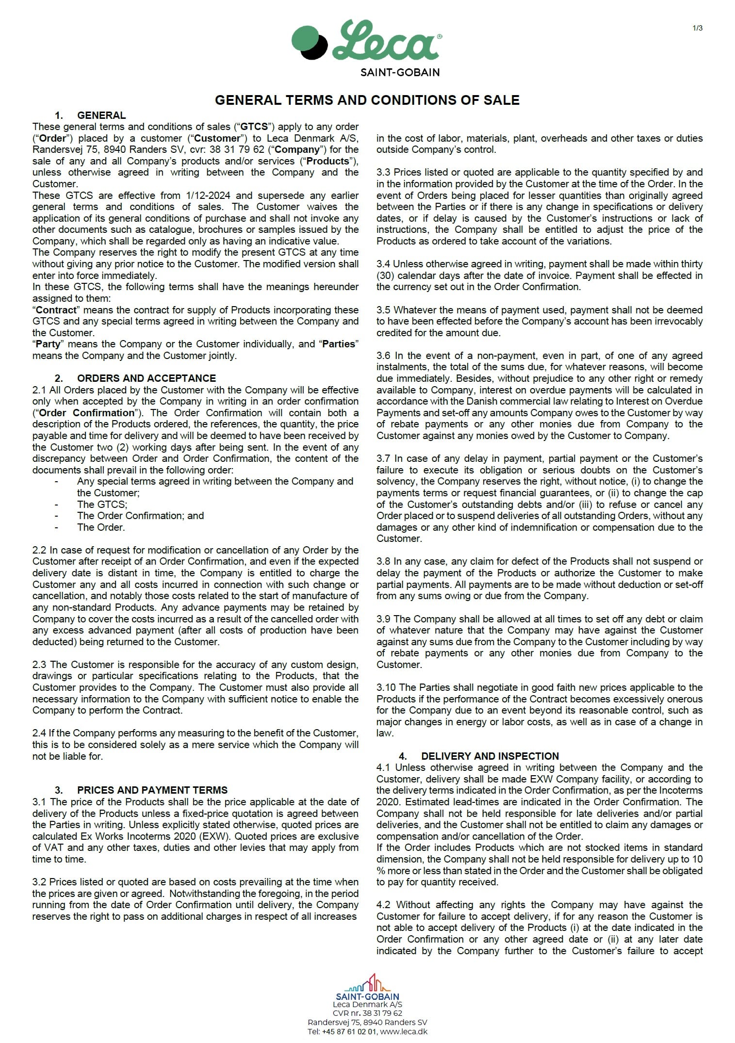 terms of sale and delivery